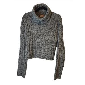 Urban Outfitters Women's Gray Black Ribbed Knit Pullover Turtleneck Sweater Med